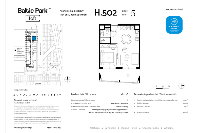 Apartament wakacyjny 38,20 m², piętro 5, oferta nr H.502