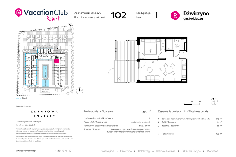 Apartament wakacyjny 33,00 m², parter, oferta nr 102