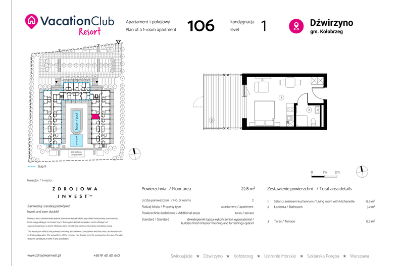 Apartament wakacyjny 22,80 m², parter, oferta nr 106