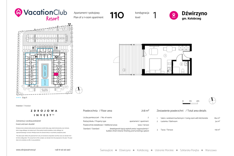 Apartament wakacyjny 21,80 m², parter, oferta nr 110