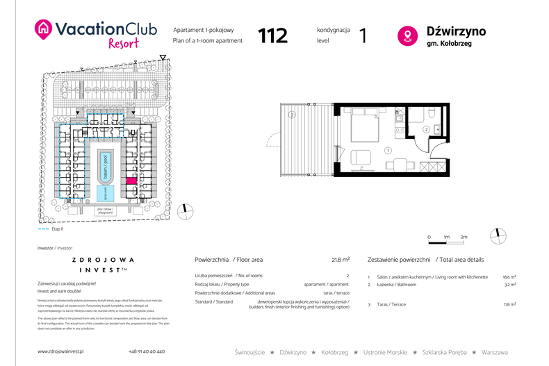 Apartament wakacyjny 21,80 m², parter, oferta nr 112