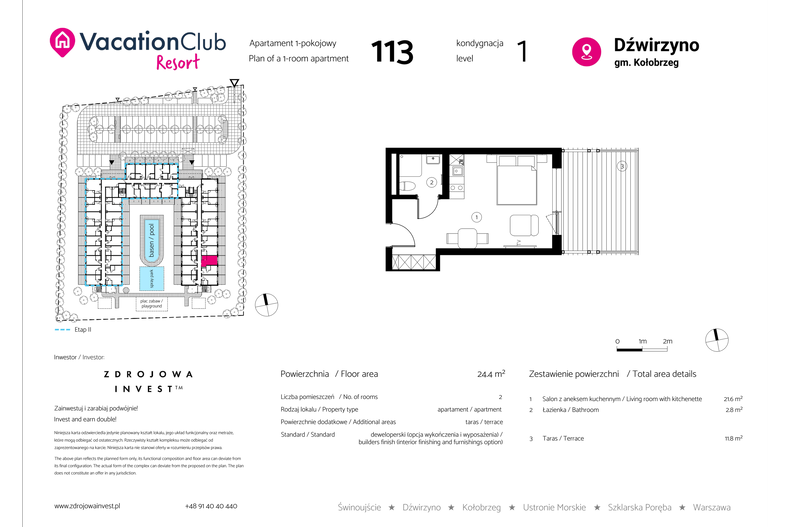 Apartament wakacyjny 24,40 m², parter, oferta nr 113