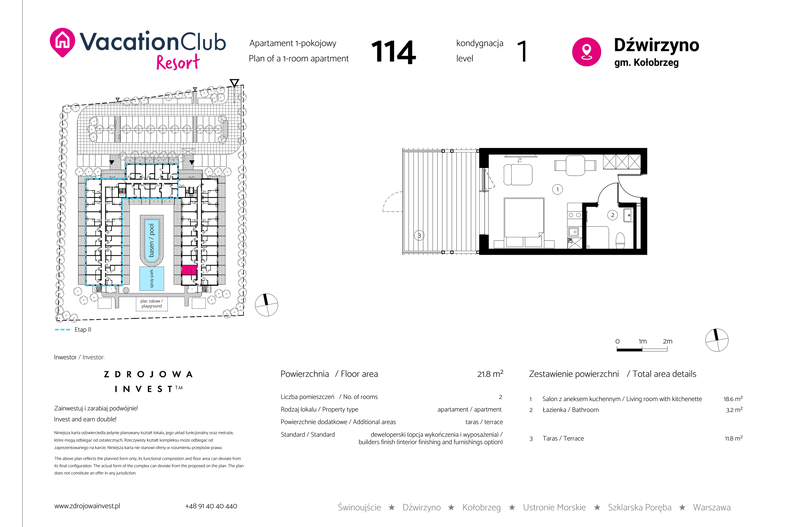 Apartament wakacyjny 21,80 m², parter, oferta nr 114