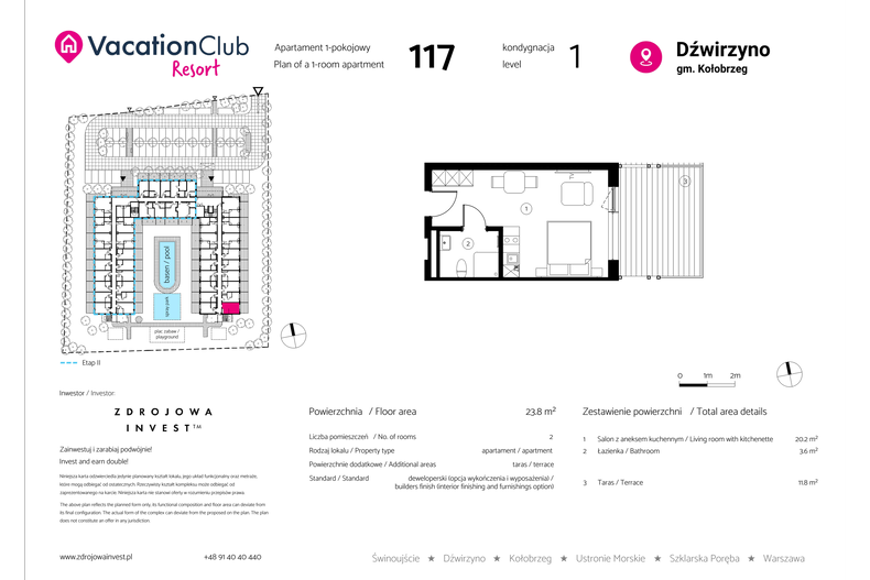 Apartament wakacyjny 23,80 m², parter, oferta nr 117