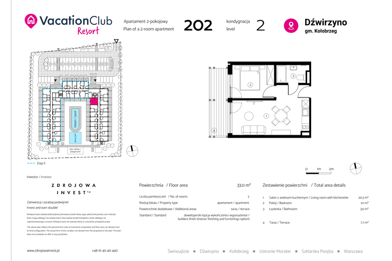 Apartament wakacyjny 33,00 m², piętro 1, oferta nr 202