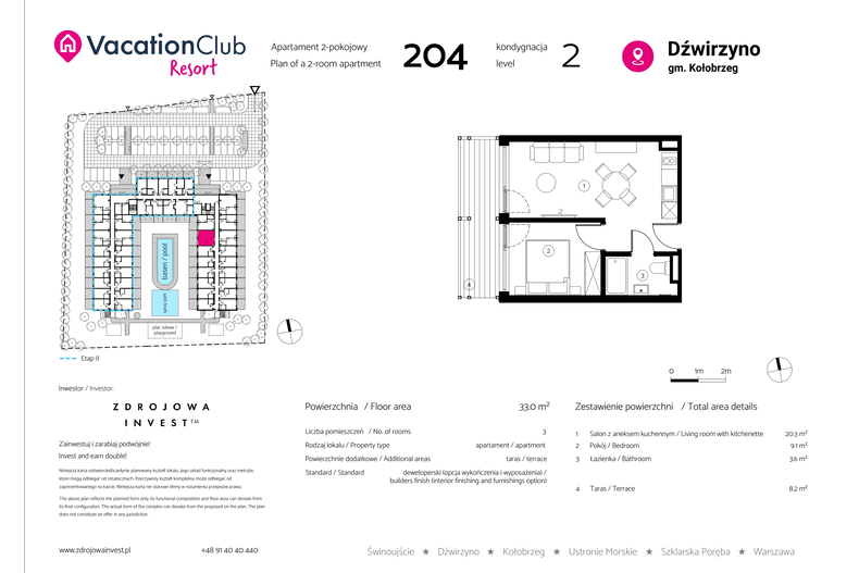 Apartament wakacyjny 33,00 m², piętro 1, oferta nr 204