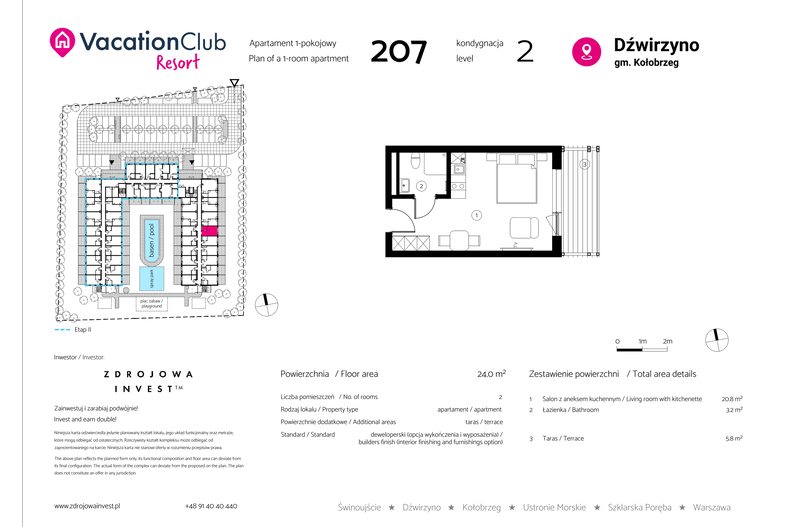 Apartament wakacyjny 24,00 m², piętro 1, oferta nr 207