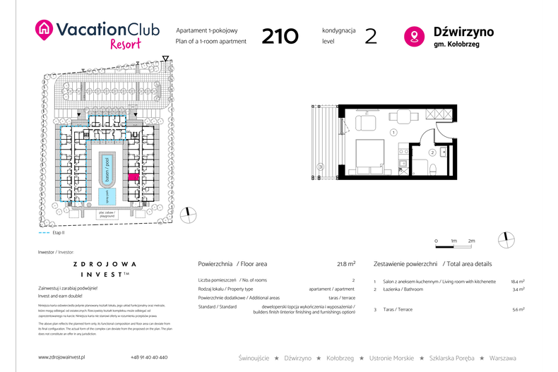 Apartament wakacyjny 21,80 m², piętro 1, oferta nr 210