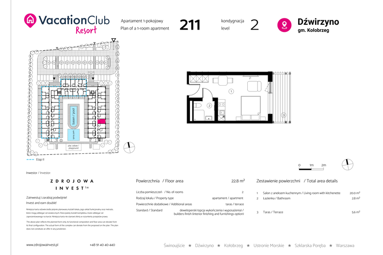 Apartament wakacyjny 22,80 m², piętro 1, oferta nr 211