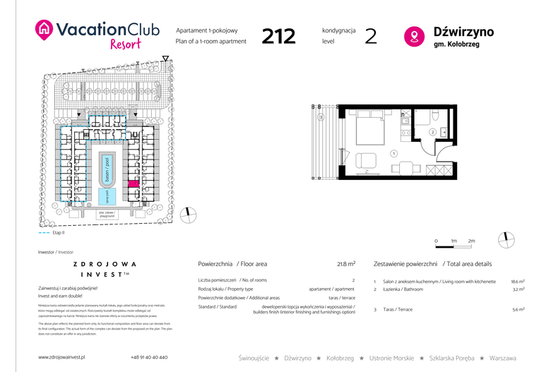 Apartament wakacyjny 21,80 m², piętro 1, oferta nr 212