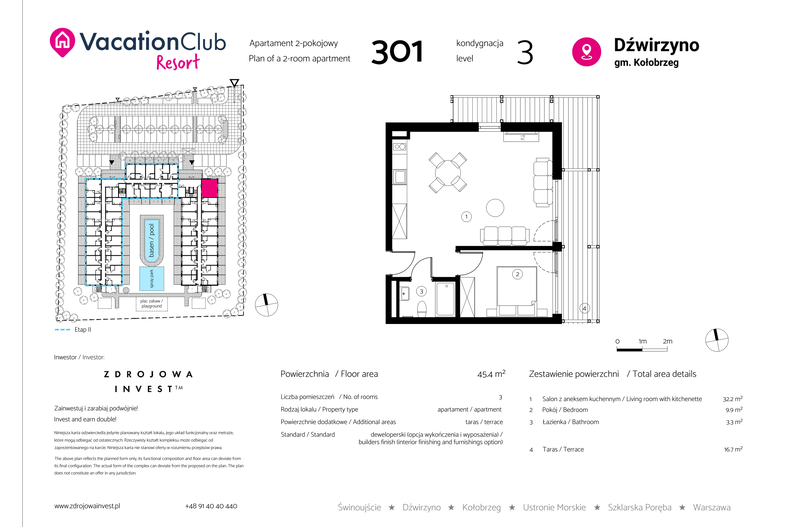 Apartament wakacyjny 45,40 m², piętro 2, oferta nr 301