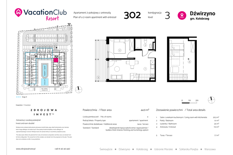 Apartament wakacyjny 44,90 m², piętro 2, oferta nr 302