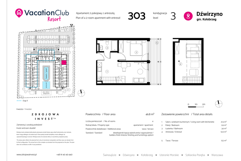 Apartament wakacyjny 46,80 m², piętro 2, oferta nr 303