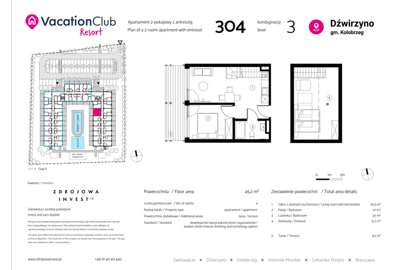 Apartament wakacyjny 45,20 m², piętro 2, oferta nr 304