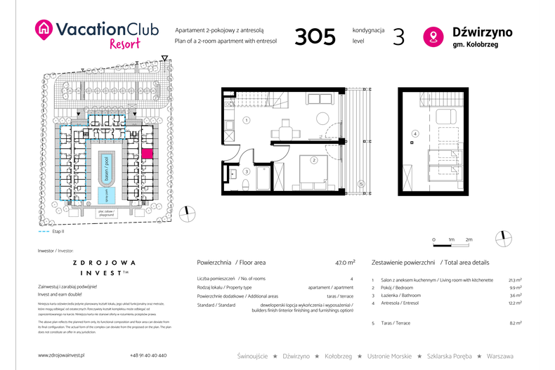 Apartament wakacyjny 47,00 m², piętro 2, oferta nr 305