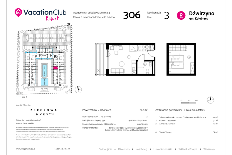 Apartament wakacyjny 31,30 m², piętro 2, oferta nr 306