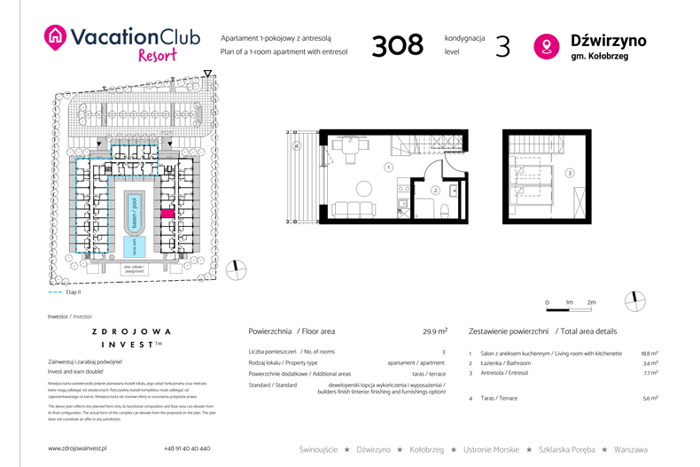 Apartament wakacyjny 29,90 m², piętro 2, oferta nr 308