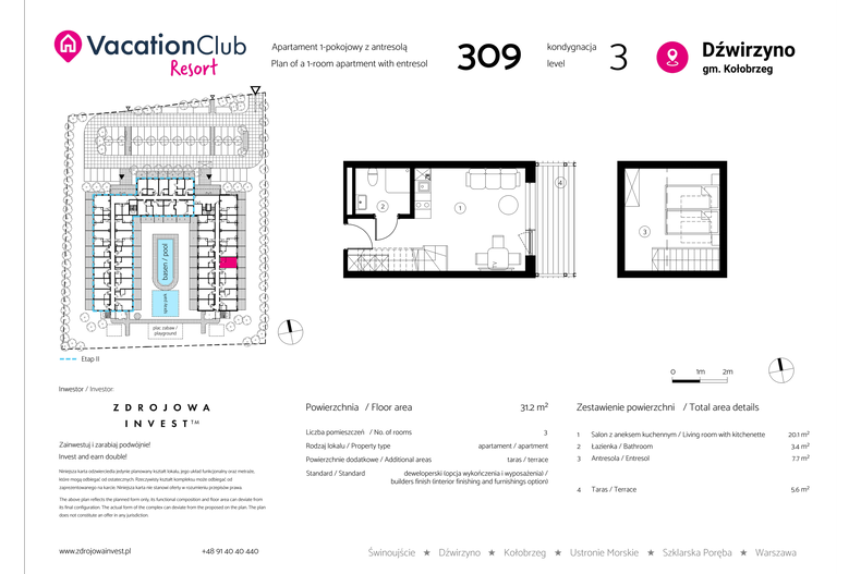 Apartament wakacyjny 31,20 m², piętro 2, oferta nr 309