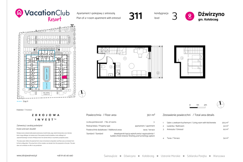 Apartament wakacyjny 30,10 m², piętro 2, oferta nr 311