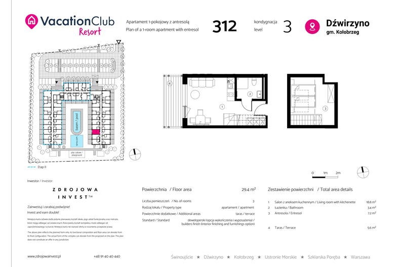 Apartament wakacyjny 29,40 m², piętro 2, oferta nr 312