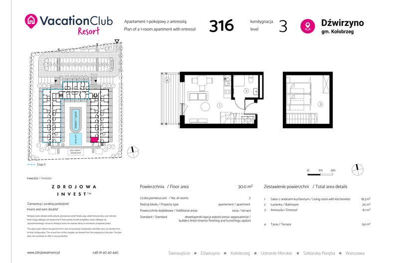 Apartament wakacyjny 30,00 m², piętro 2, oferta nr 316