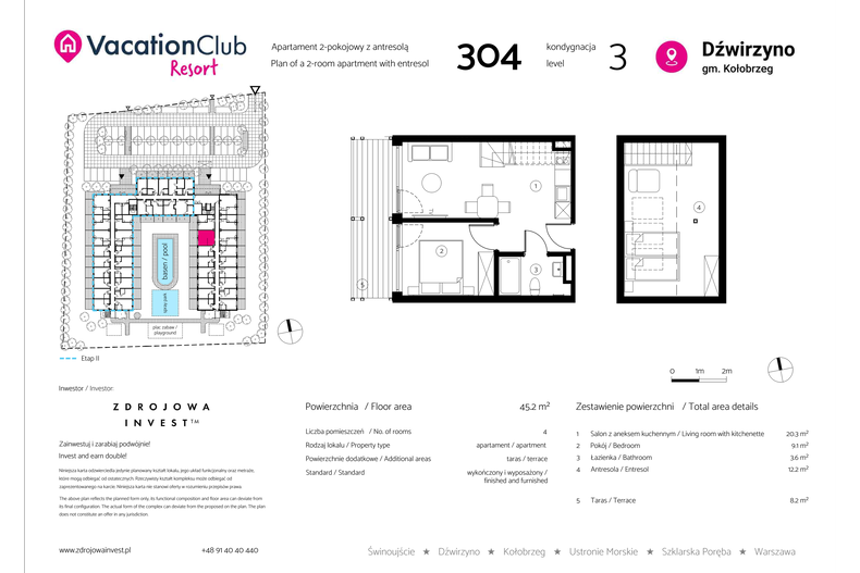 Apartament wakacyjny 45,20 m², piętro 2, oferta nr 304