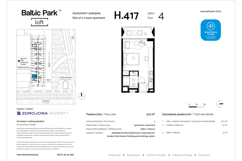 Apartament wakacyjny 23,90 m², piętro 4, oferta nr H.417