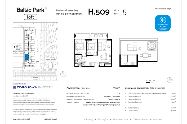 Apartament wakacyjny 55,30 m², piętro 5, oferta nr H.509