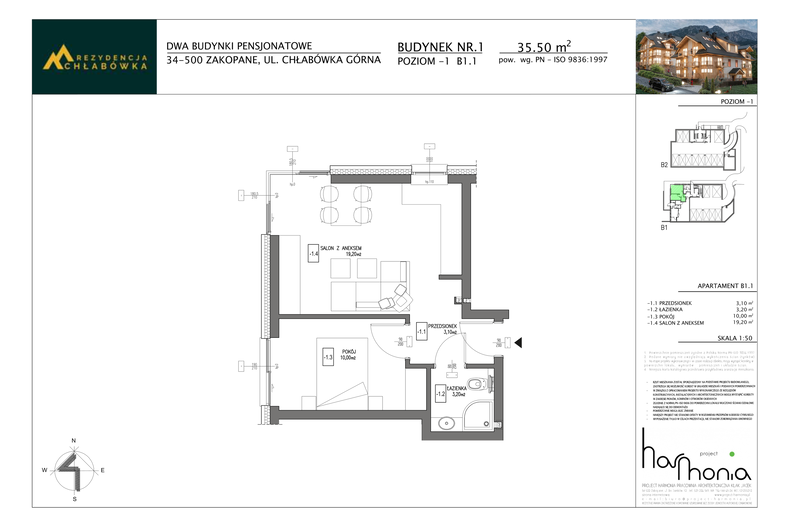 Apartament wakacyjny 35,50 m², piętro -1, oferta nr B1.1