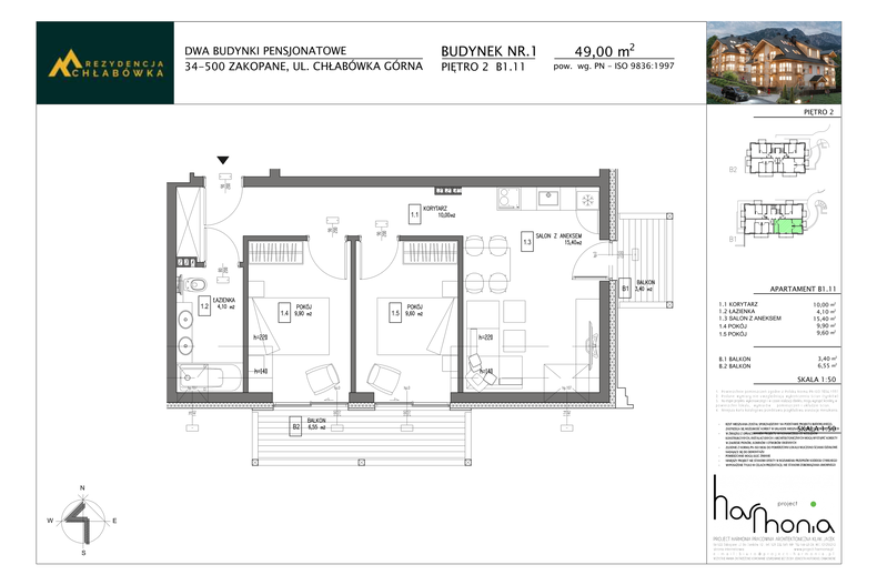 Apartament wakacyjny 49,00 m², piętro 2, oferta nr B1.11