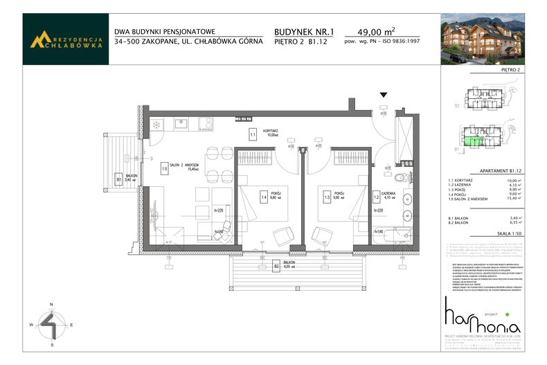 Apartament wakacyjny 49,00 m², piętro 2, oferta nr B1.12