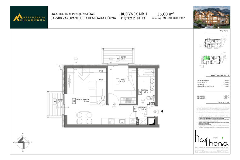 Apartament wakacyjny 35,60 m², piętro 2, oferta nr B1.13