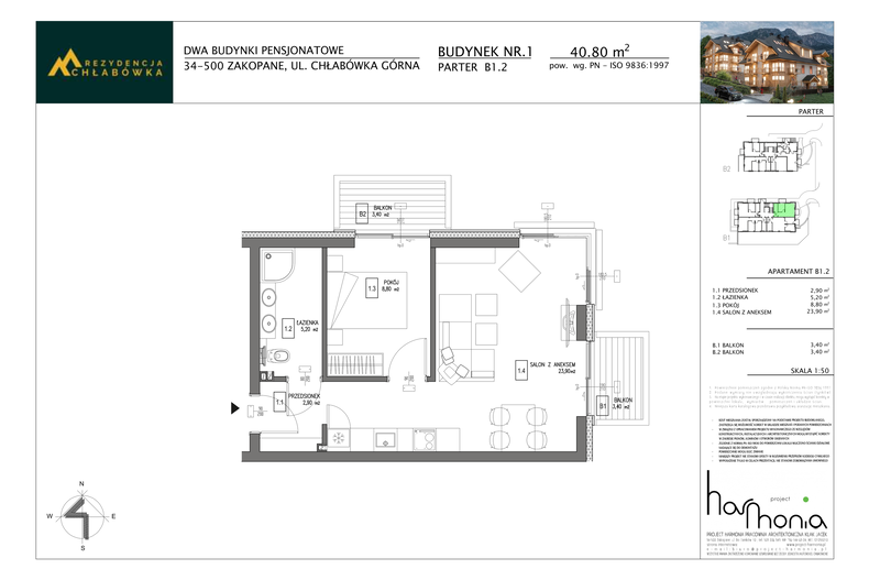 Apartament wakacyjny 40,80 m², parter, oferta nr B1.2