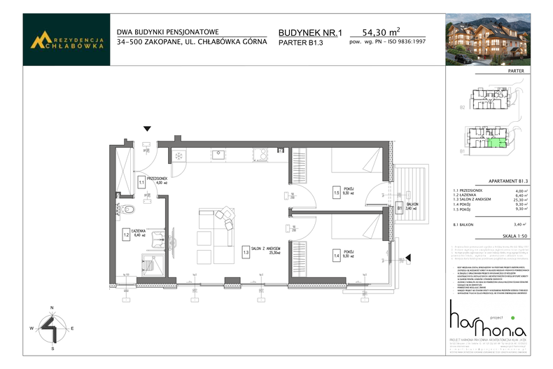 Apartament wakacyjny 54,30 m², parter, oferta nr B1.3