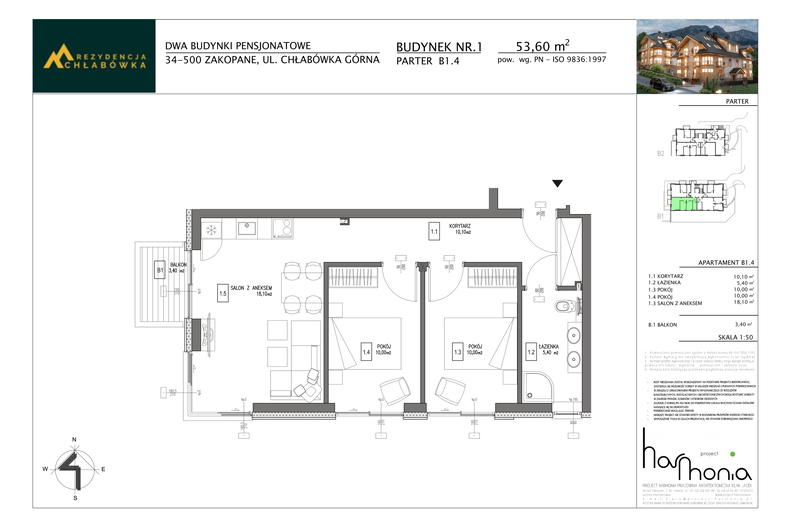 Apartament wakacyjny 53,60 m², parter, oferta nr B1.4