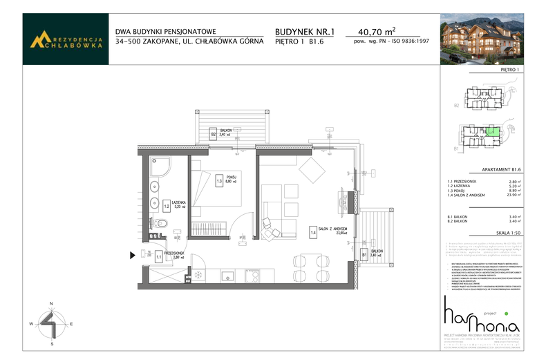 Apartament wakacyjny 40,70 m², piętro 1, oferta nr B1.6