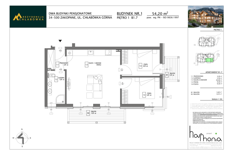 Apartament wakacyjny 54,20 m², piętro 1, oferta nr B1.7