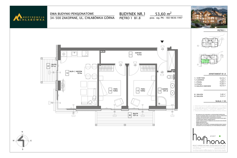 Apartament wakacyjny 53,60 m², piętro 1, oferta nr B1.8