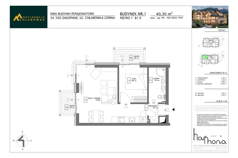 Apartament wakacyjny 40,30 m², piętro 1, oferta nr B1.9