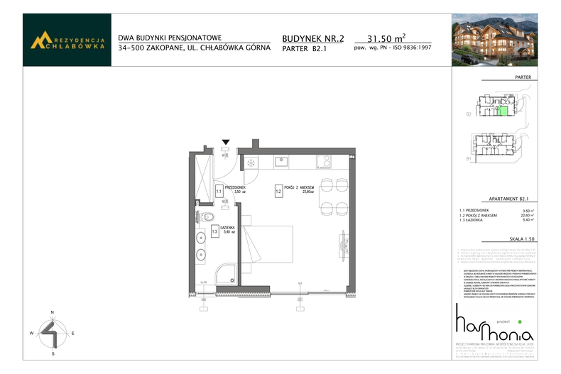 Apartament wakacyjny 31,50 m², parter, oferta nr B2.1