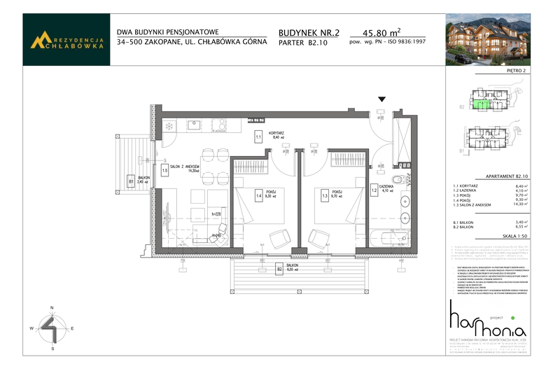 Apartament wakacyjny 45,80 m², piętro 2, oferta nr B2.10