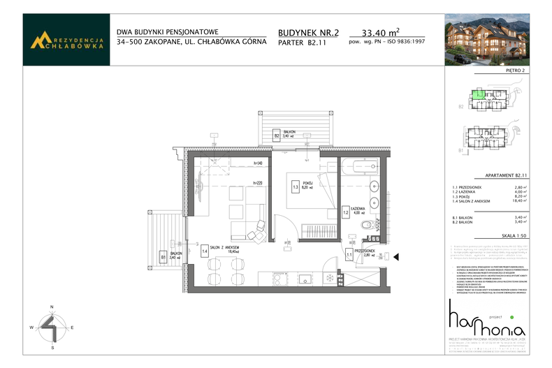 Apartament wakacyjny 33,40 m², piętro 2, oferta nr B2.11