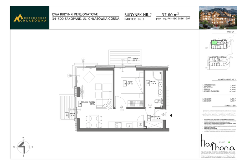 Apartament wakacyjny 37,70 m², parter, oferta nr B2.3