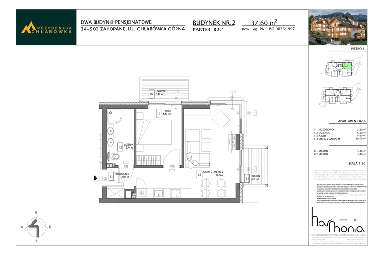 Apartament wakacyjny 37,50 m², piętro 1, oferta nr B2.4