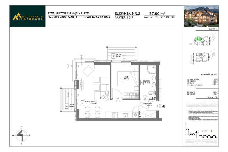 Apartament wakacyjny 37,60 m², piętro 1, oferta nr B2.7