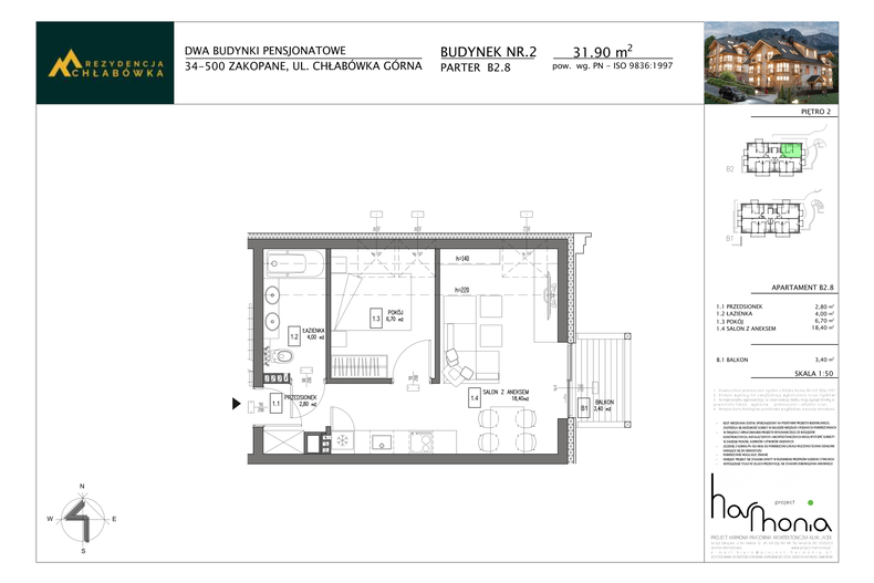 Apartament wakacyjny 31,90 m², piętro 2, oferta nr B2.8
