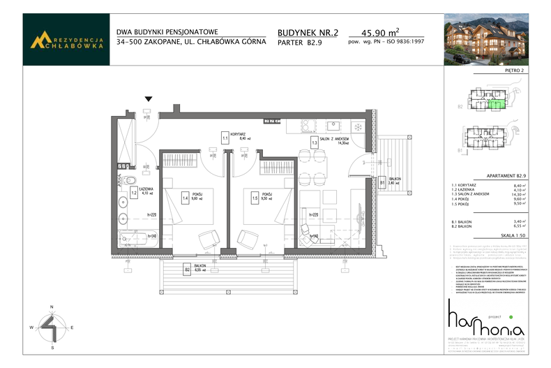 Apartament wakacyjny 45,90 m², piętro 2, oferta nr B2.9