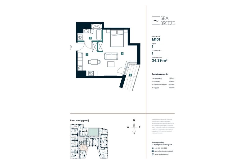 Apartament wakacyjny 34,39 m², piętro 1, oferta nr M101