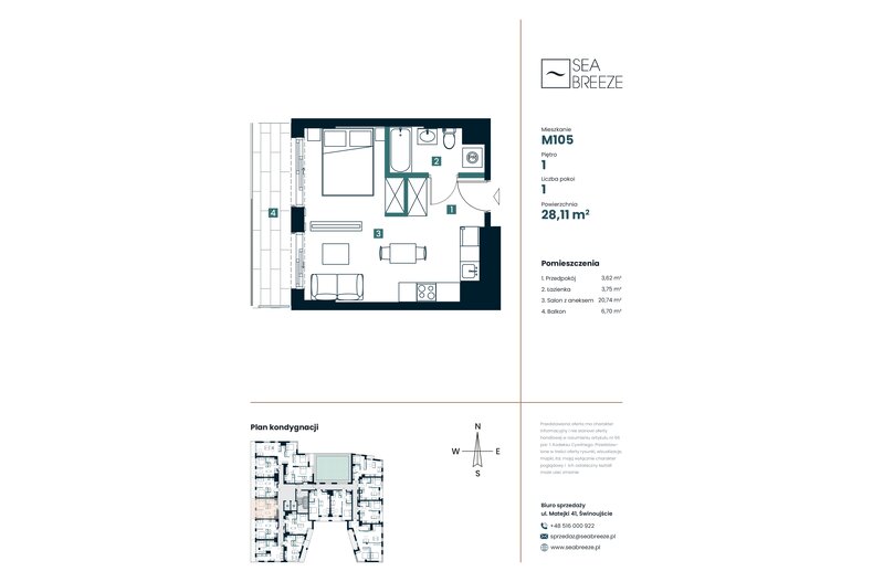 Apartament wakacyjny 28,11 m², piętro 1, oferta nr M105