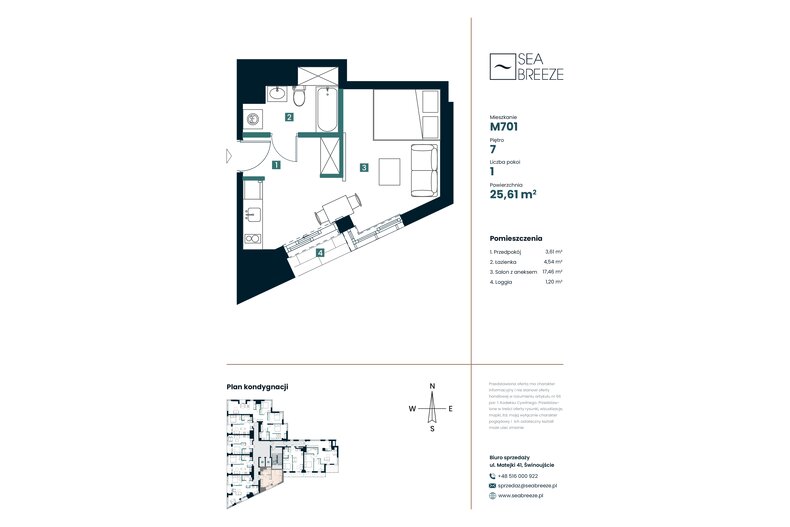 Apartament wakacyjny 25,61 m², piętro 7, oferta nr M701